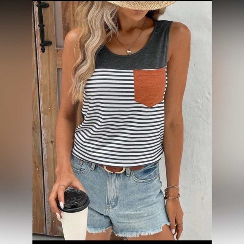 SHEIN || NWOT Gray and White Striped Tank (M)